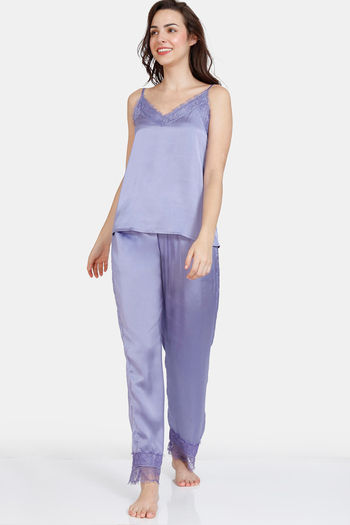 Buy Zivame Paradise Garden Woven Pyjama Set - Chalk Violet